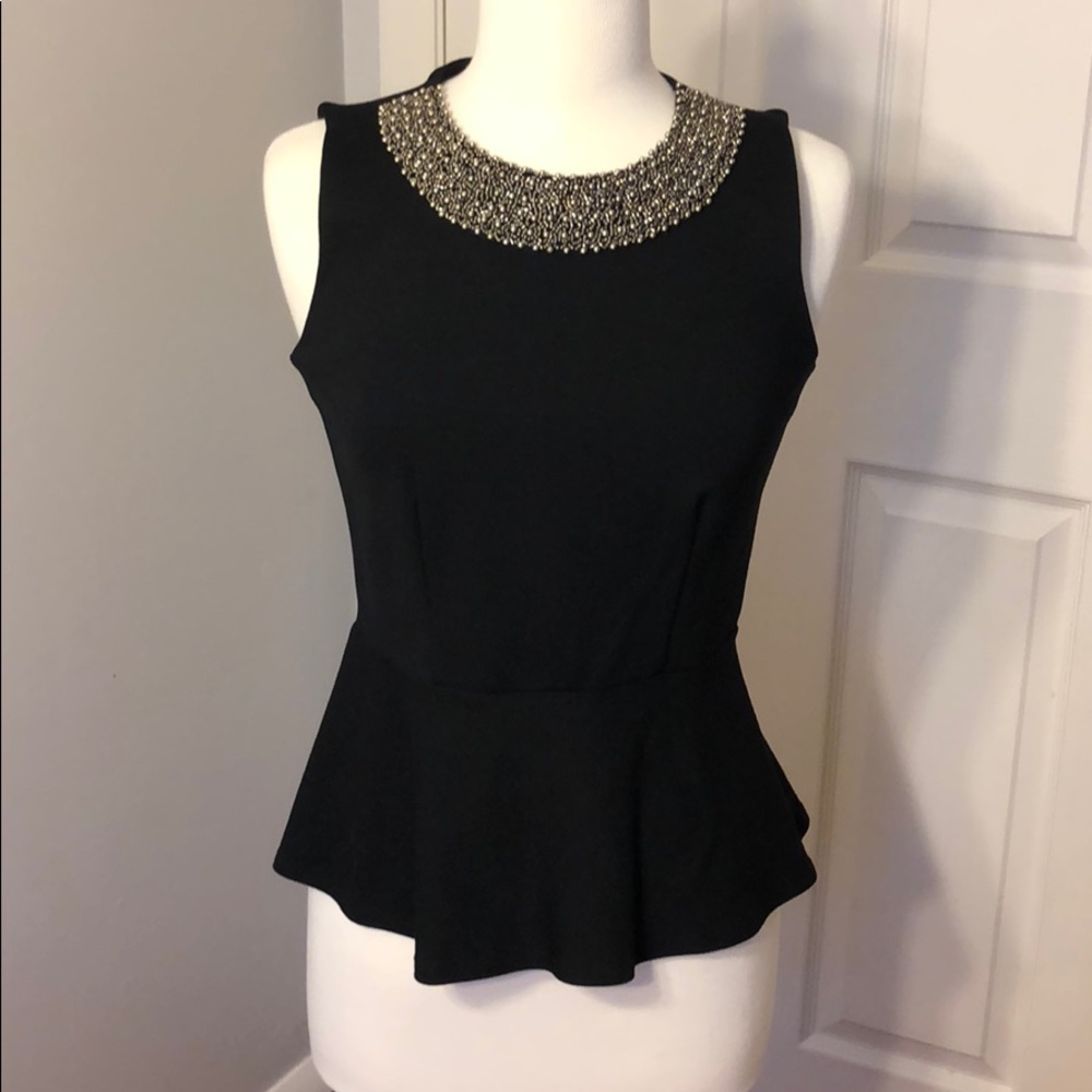 BLACK saks fifth avenue beaded collar peplum top
